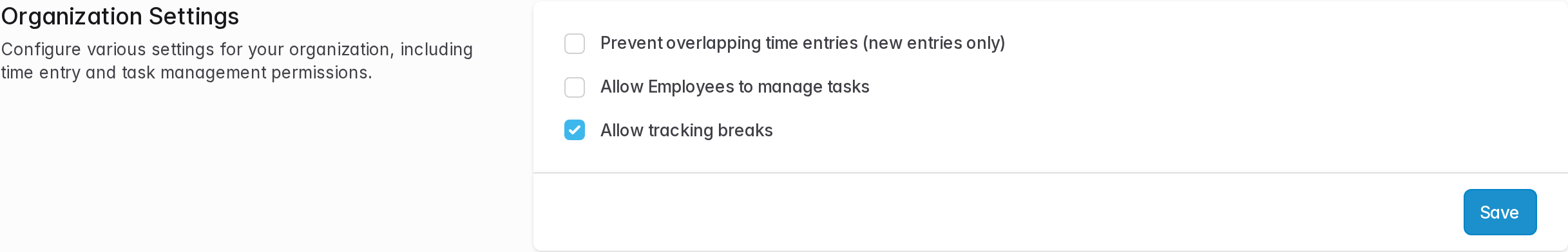 The Allow tracking breaks option in the solidtime organization settings