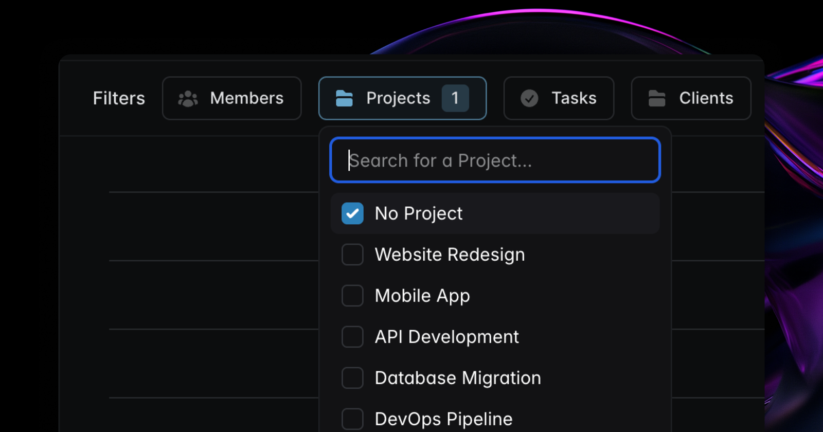 Filtering for time entries with no project, tag, client or task