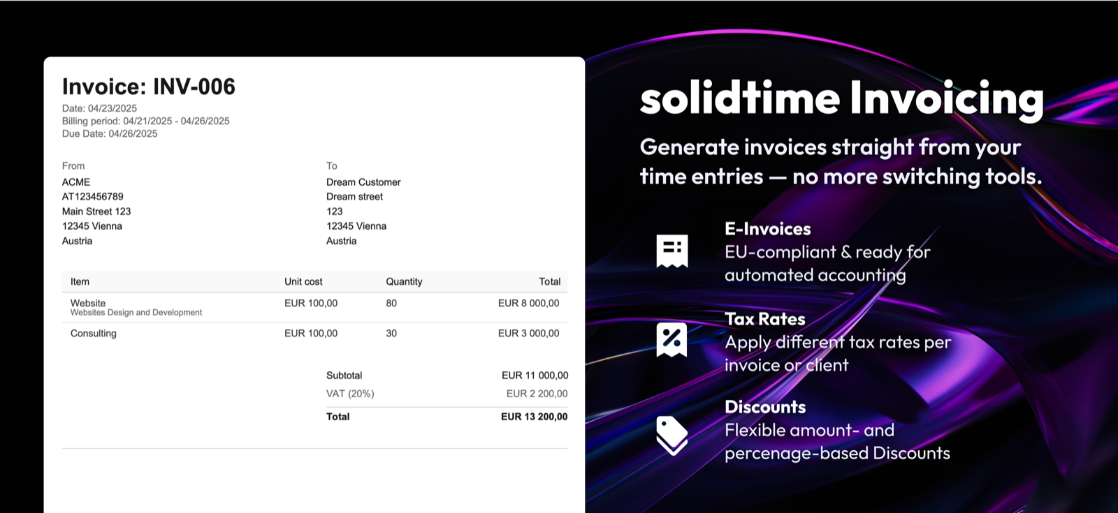 The solidtime invoicing feature