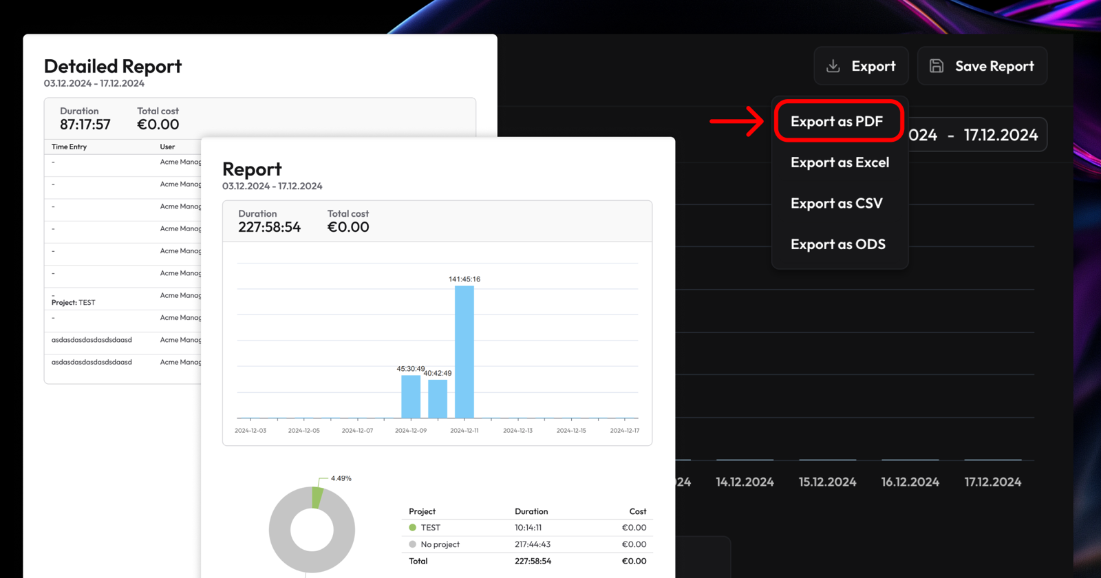 A PDF report generated by solidtime